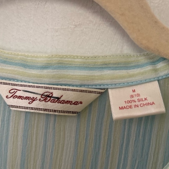 Tommy Bahama 100% Silk Sheer Striped Button-Down Top Green Size M - Picture 5 of 6